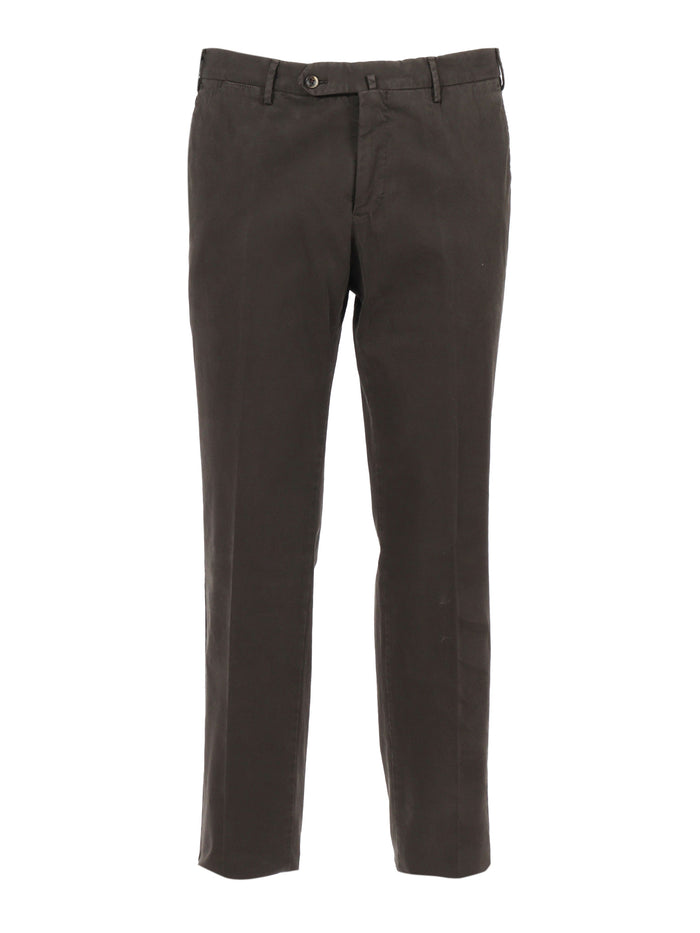 SLIM, Flat Front, Diagonal Pockets, Unfinished Brown Cotton Elastane Pant