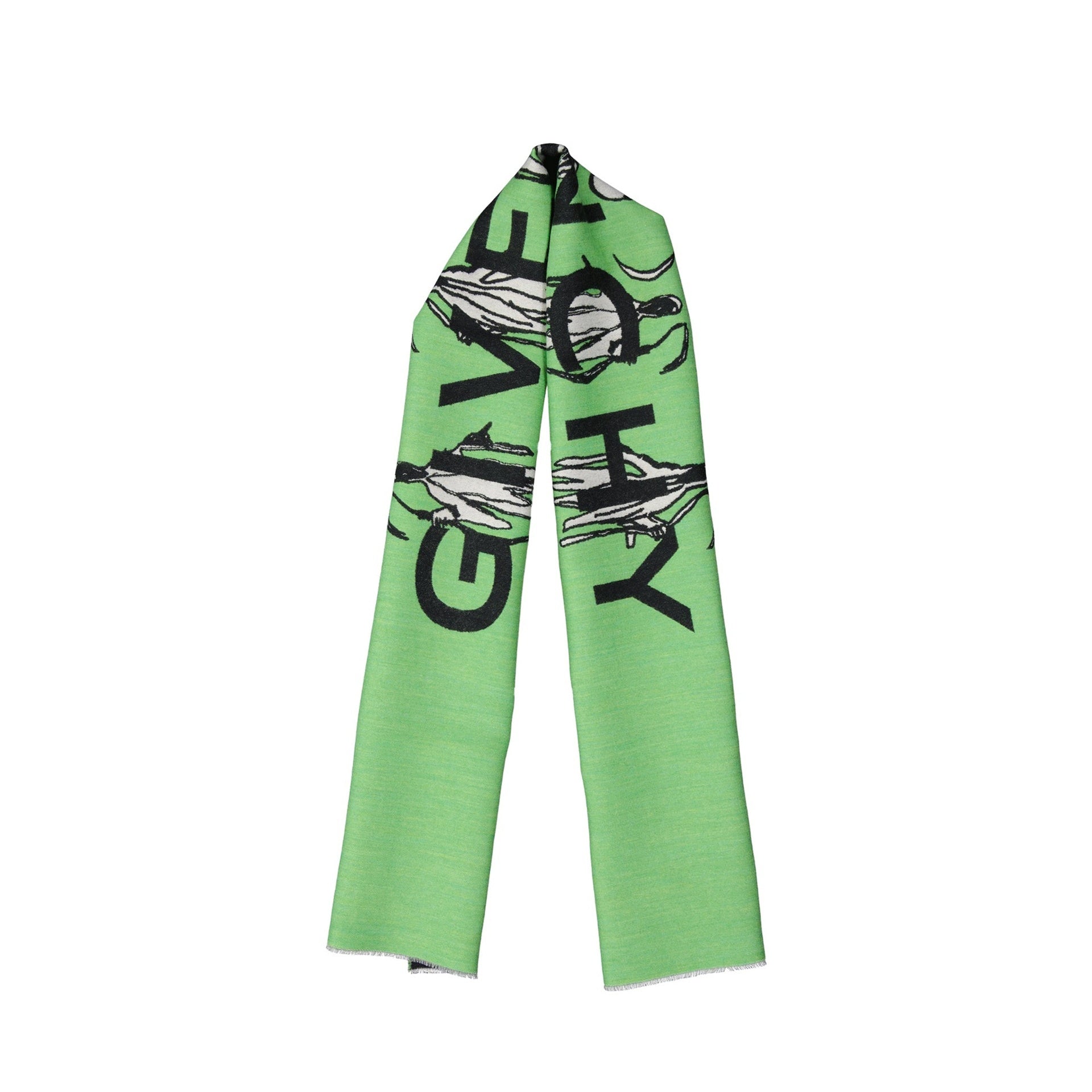 Logo Wool Scarf Green Silk