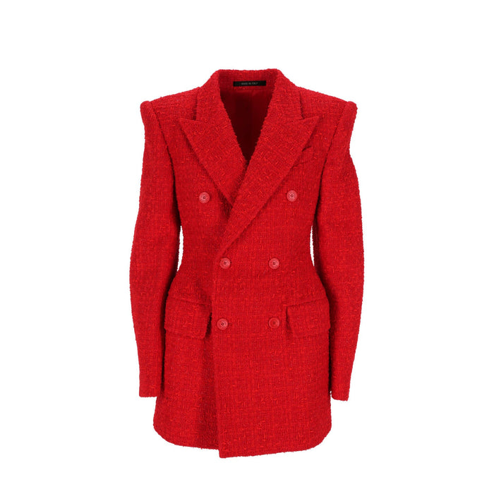 Tweed Blazer Jacket Red Cotton Polyamide