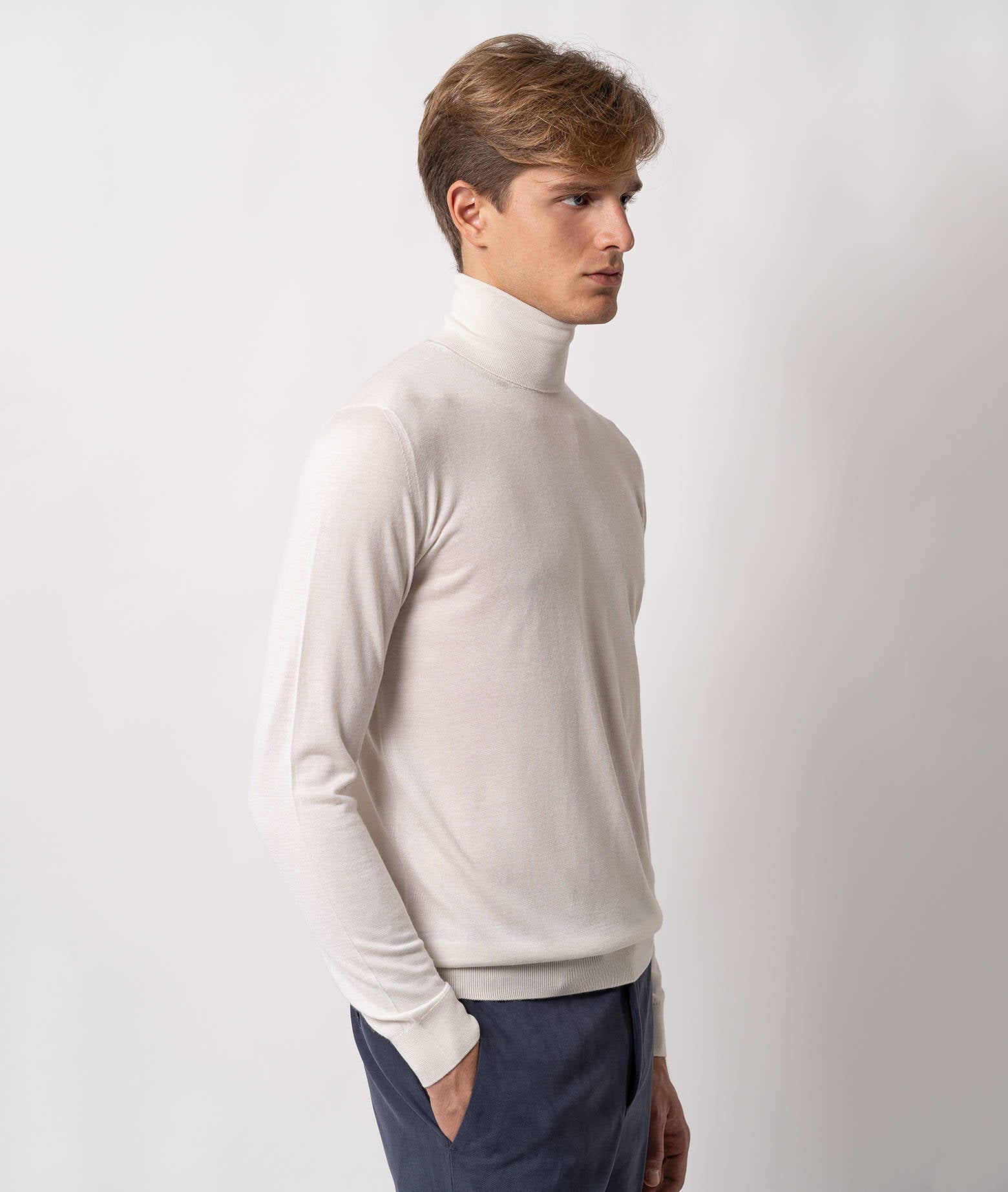 Turtleneck Cashmire And Silk Sweater Salisburgo Lightblue High Turtle Neck