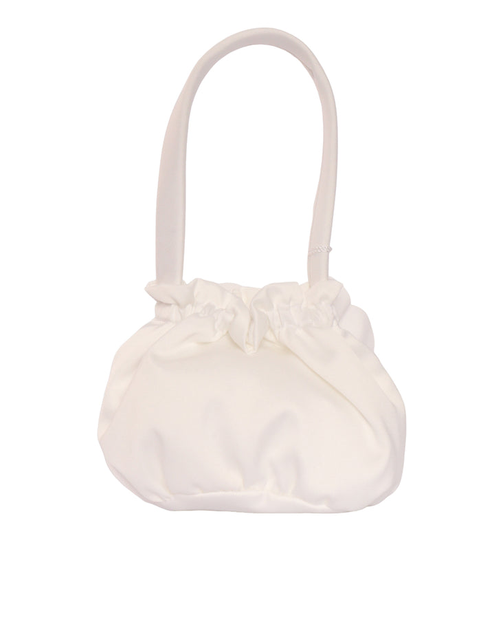 Small satin bag with flower White Handbag