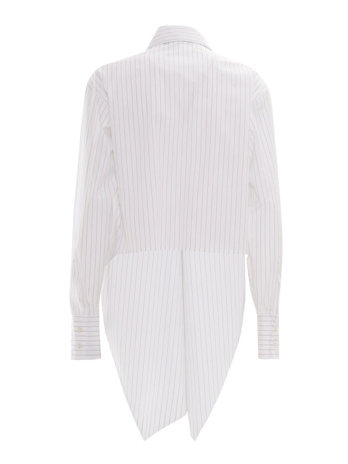 STRIPED POPIN SHIRT WITH CROSSED FRONT White Cotton Blouse