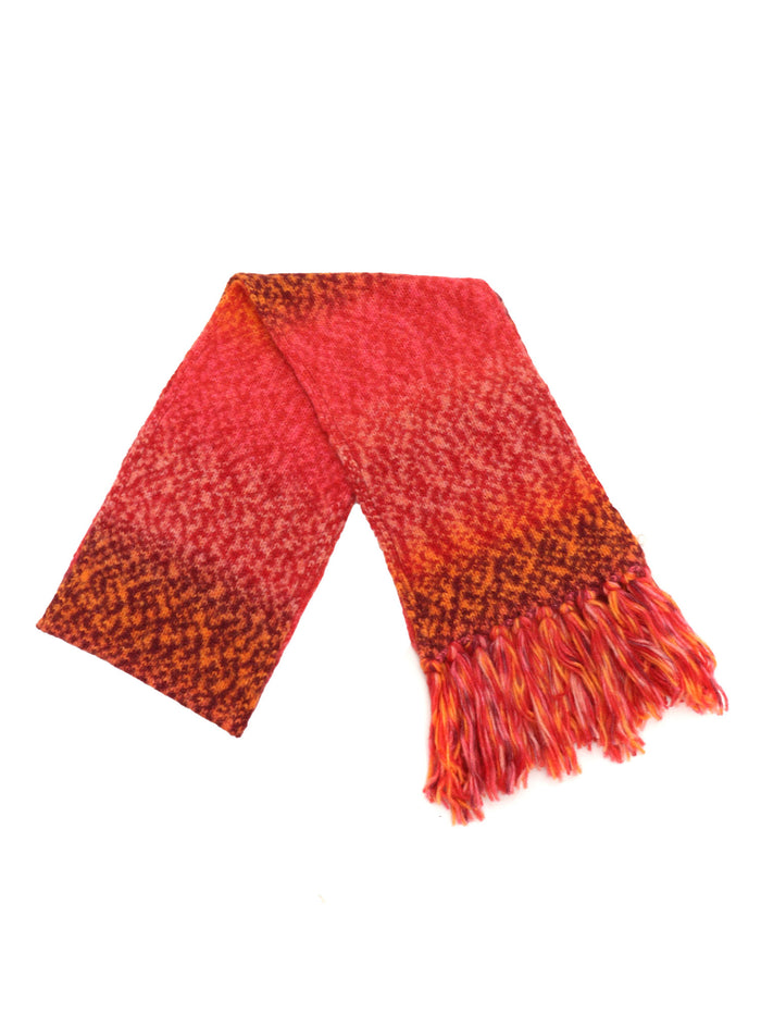 Printed Effect Fringed Scarf Red Wool Acrylic Polyamide Alpaca