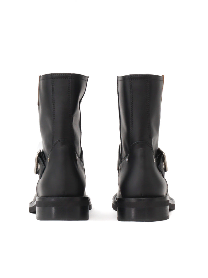 Nickel buckel boots Black Leather Sole Rubber Booties