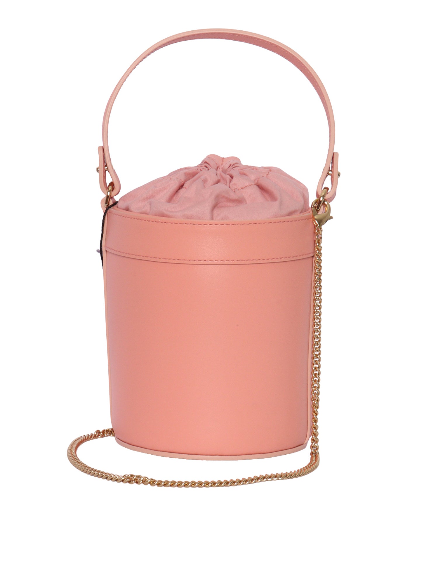 BUCKET BAG Red Calf Leather Fabric 2 Cotton