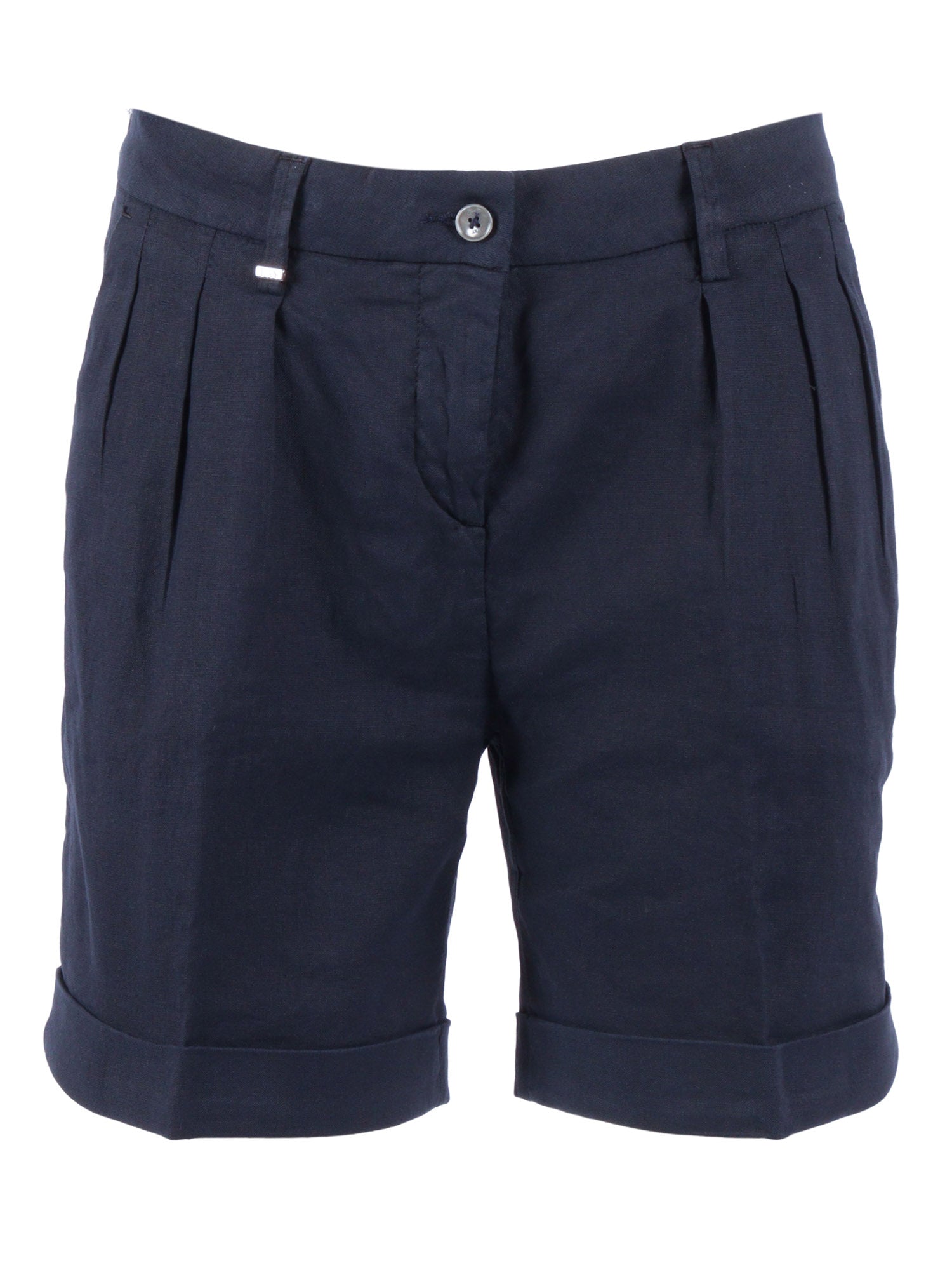 CHINO SHORTS Blue Linen Cotton Elastane Bermuda
