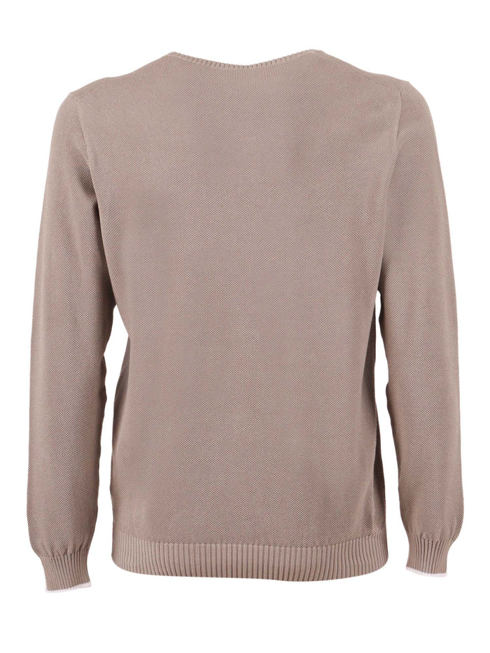 Crew-Neck L-S Knitted Sweater Man Beige Cotton Crewneck