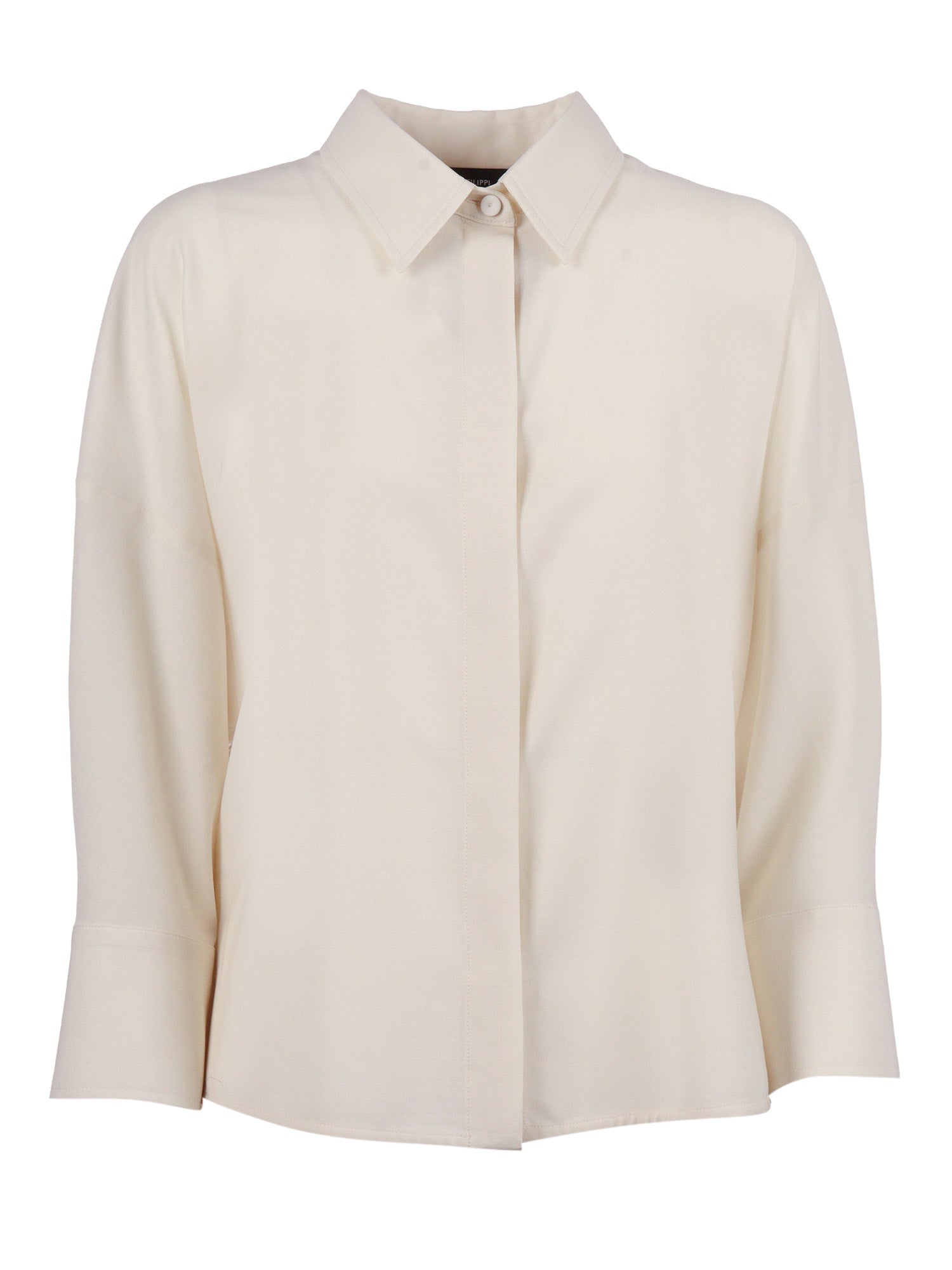 Bistretch Wool 3-4 Sleeve Shirt,tulle And Filo Diamante White Polyamide Elastane Blouse