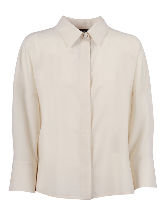 Bistretch Wool 3-4 Sleeve Shirt,tulle And Filo Diamante White Polyamide Elastane Blouse