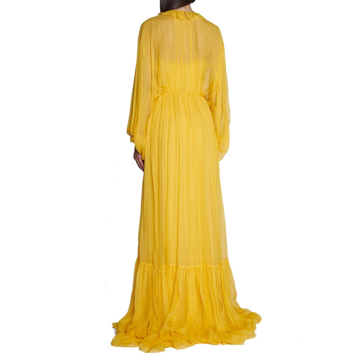 Silk Long Dress Yellow Acetate