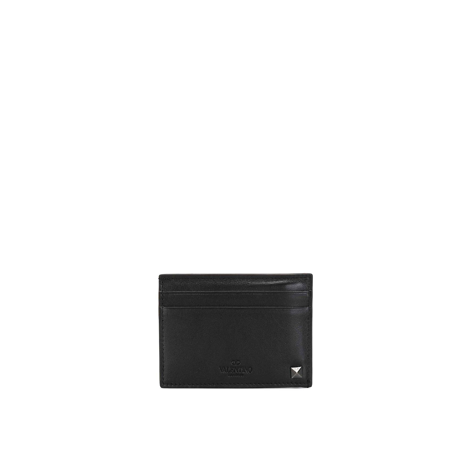 Garavani Rockstud Card Holder Black Calf Leather