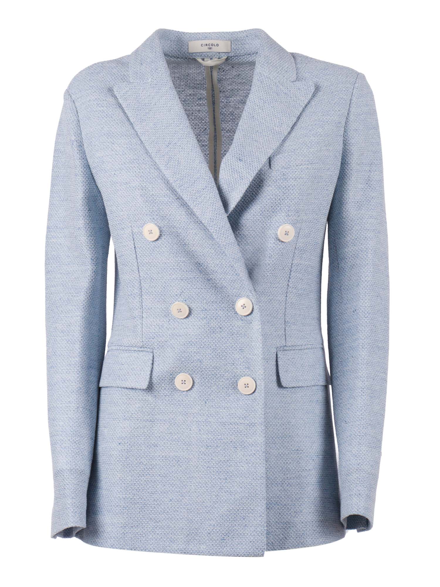 D.BREASTED LI-CO Light Blue Linen Cotton Polyamide Jacket