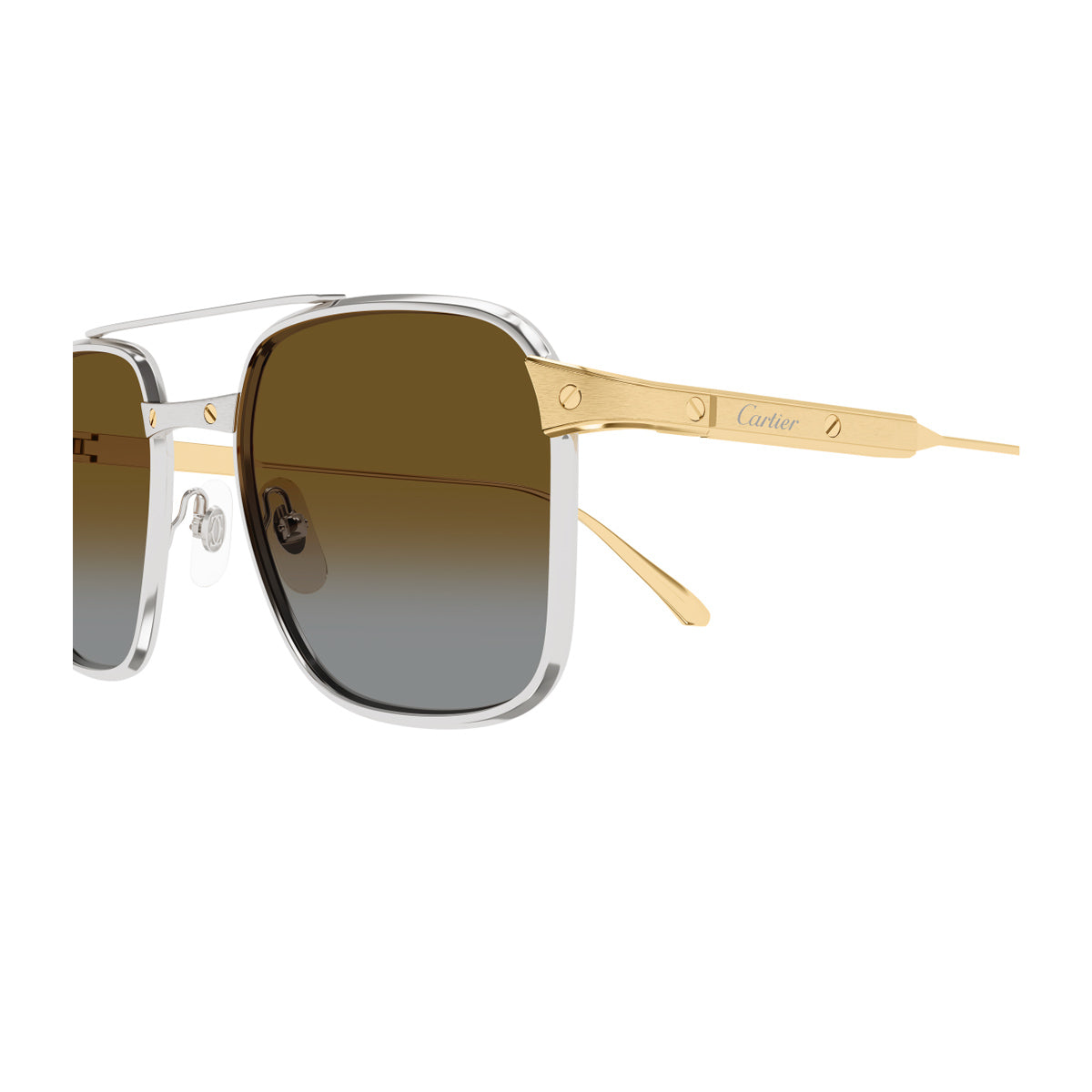 Cartier CT0610S Santos de 003 Silver Gold Brown Oro Titanium Occhiali Da Sole