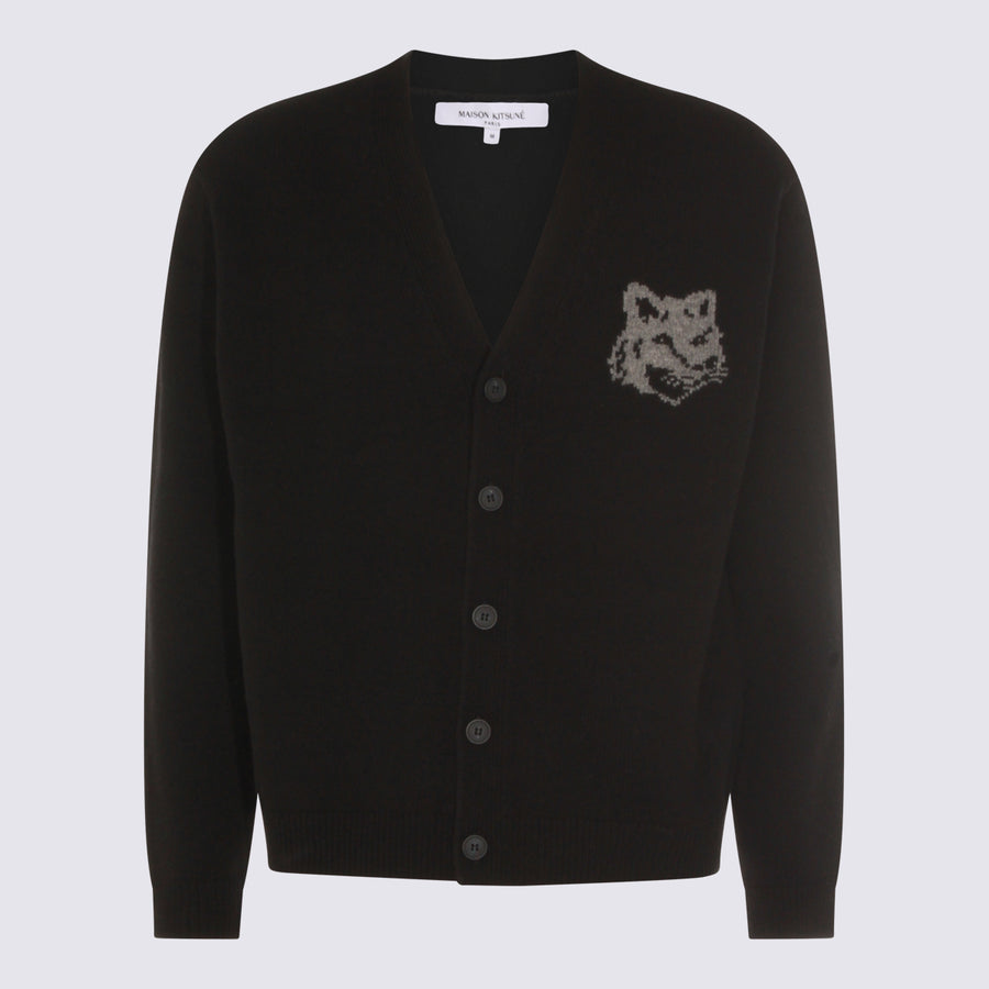 Maison Kitsune' 100% Wool cardigan in black