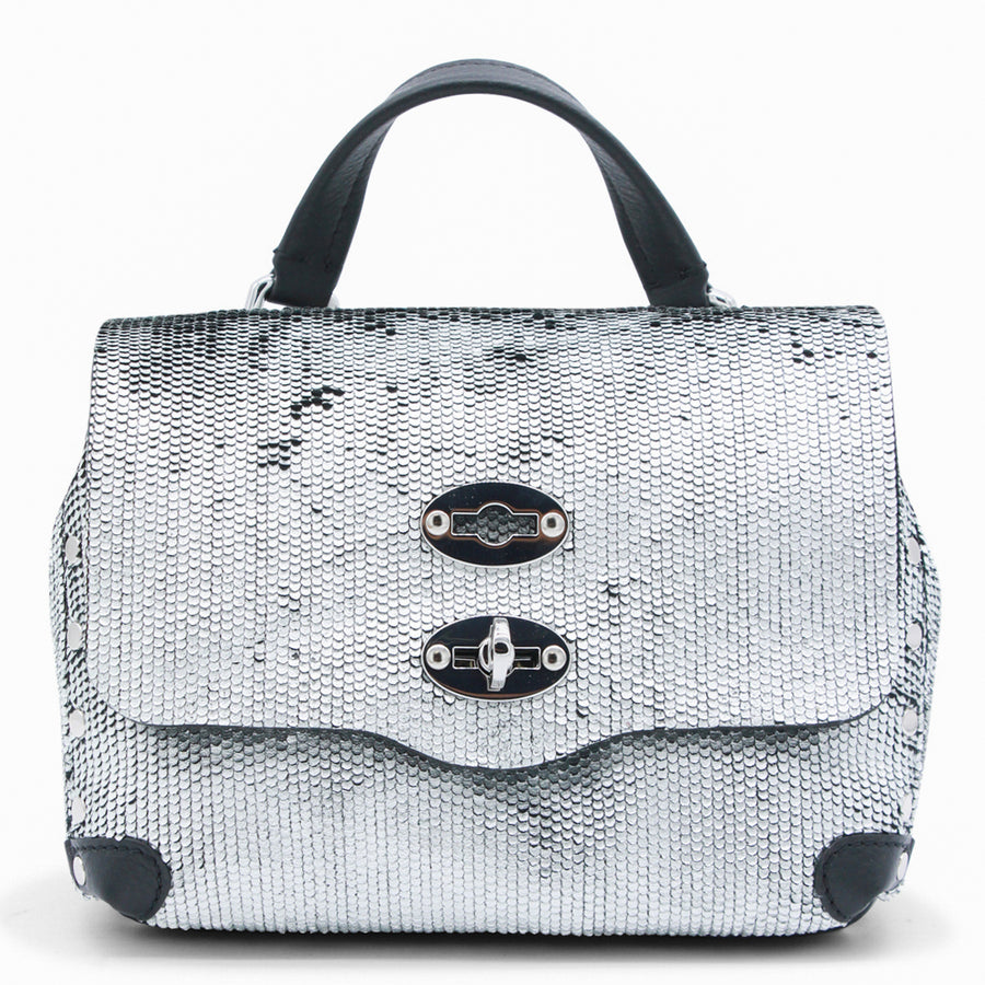 Zanellato Sequin/Leather top handle bag in silver