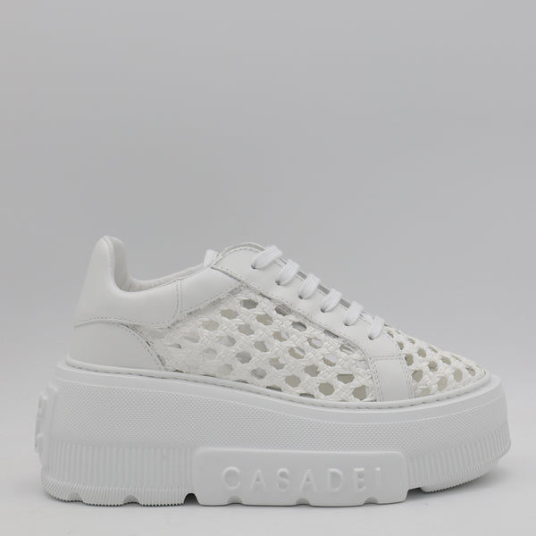 Casadei Leather and mesh upper sneaker in white