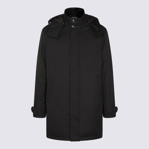 Zegna 100% Polyamide coat in black