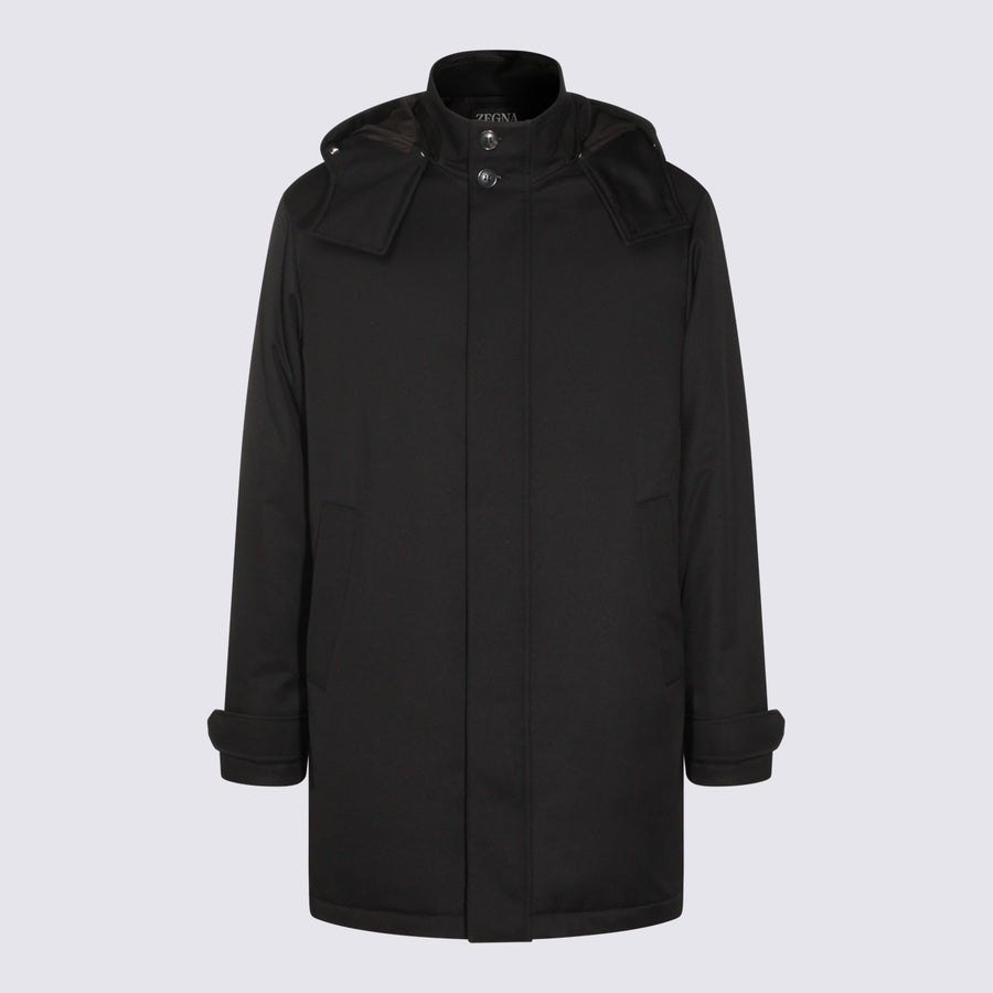Zegna 100% Polyamide coat in black