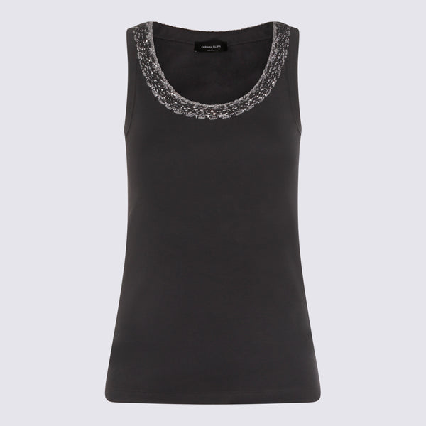Fabiana Filippi 94% cotton tank top in navy