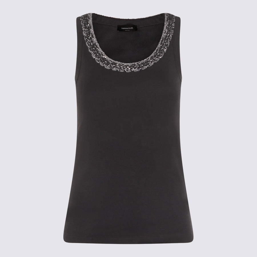 Fabiana Filippi 94% cotton tank top in navy