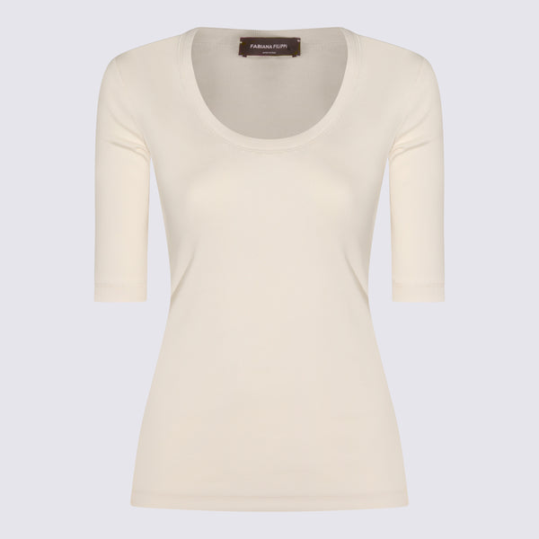 Fabiana Filippi 94% cotton t-shirt in beige