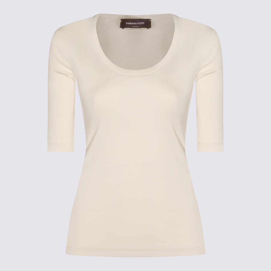 Fabiana Filippi 94% cotton t-shirt in beige