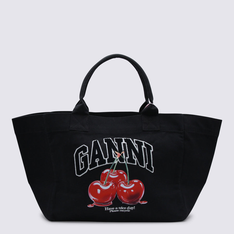 Ganni 100% cotton tote bag in black