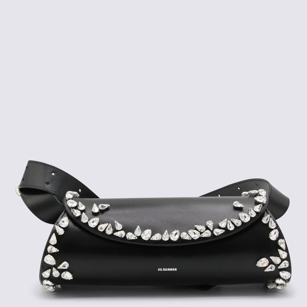 Jil Sander Leather with crystal studs shoulder bag in black