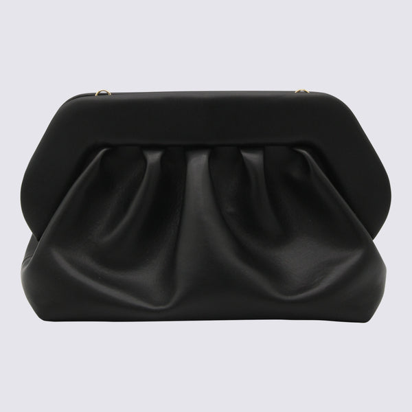 Themoire' 100% leather clutch in black