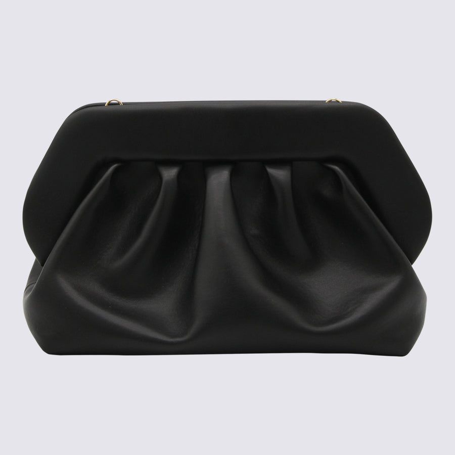 Themoire' 100% leather clutch in black