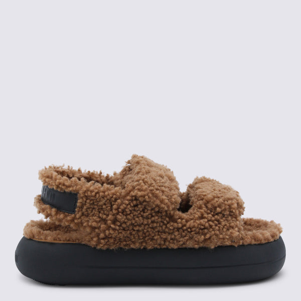 Moon Boot Teddy fleece upper sandals in cognac