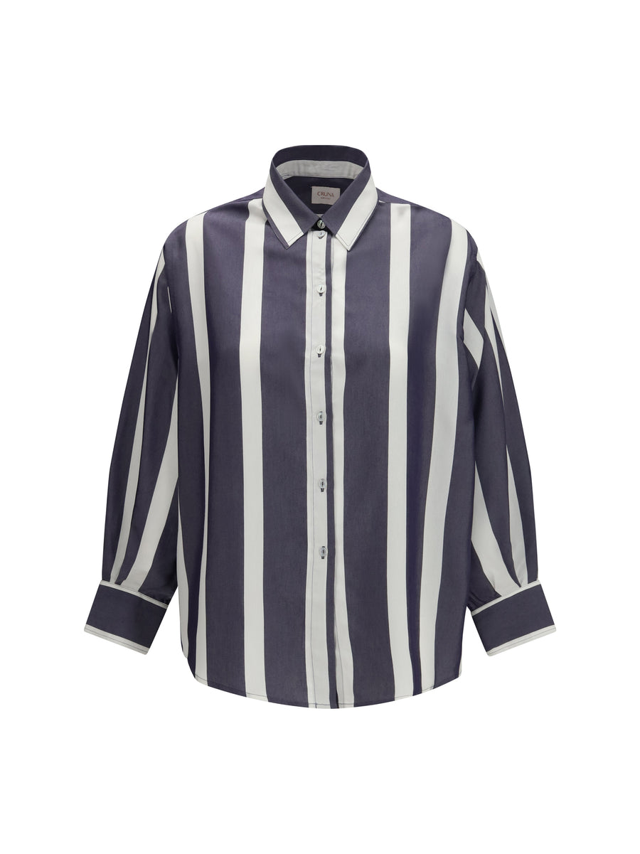 Oversized Striped Shirt Midnight Blue Viscose