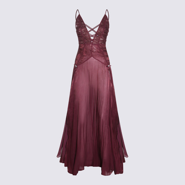 Nissa 100% Polyamide dress in burgundy