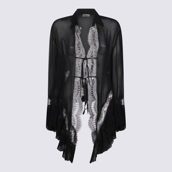 Blumarine Silk with lace trim shirt in black