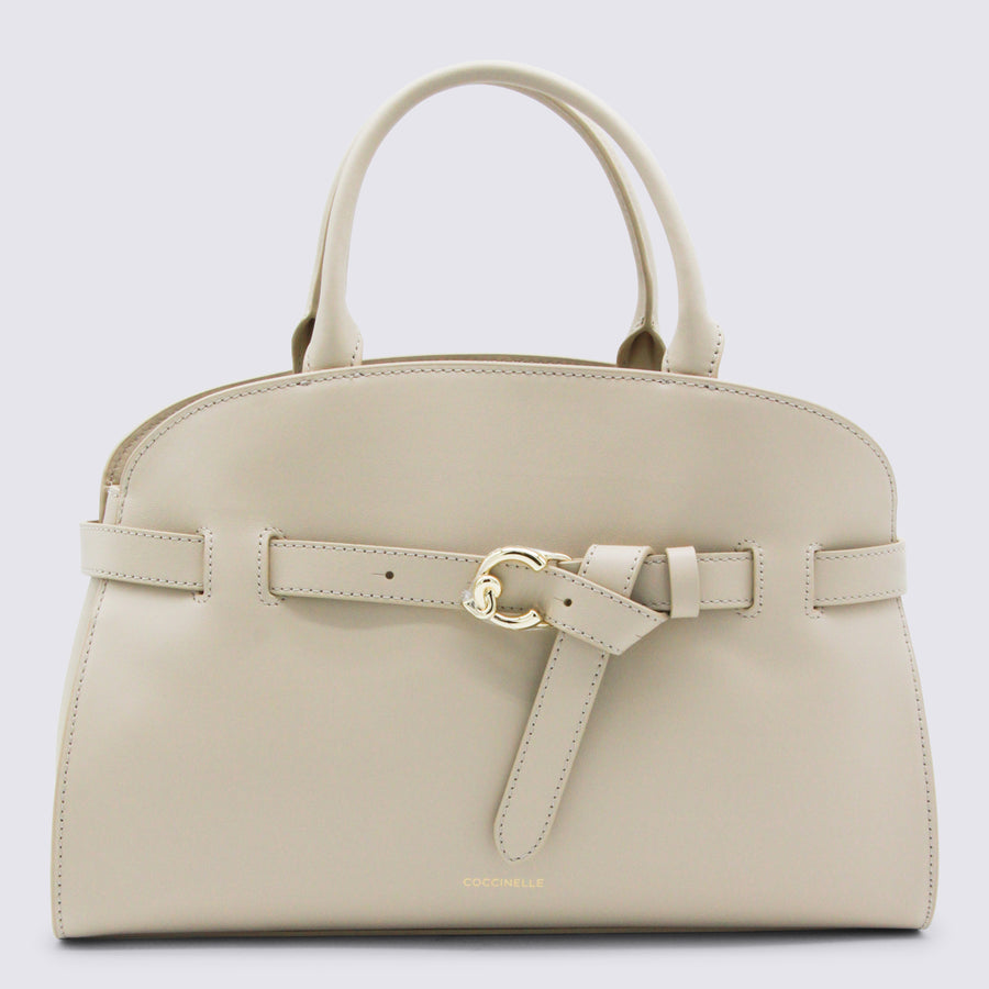 Coccinelle 100% leather top handle bag in beige