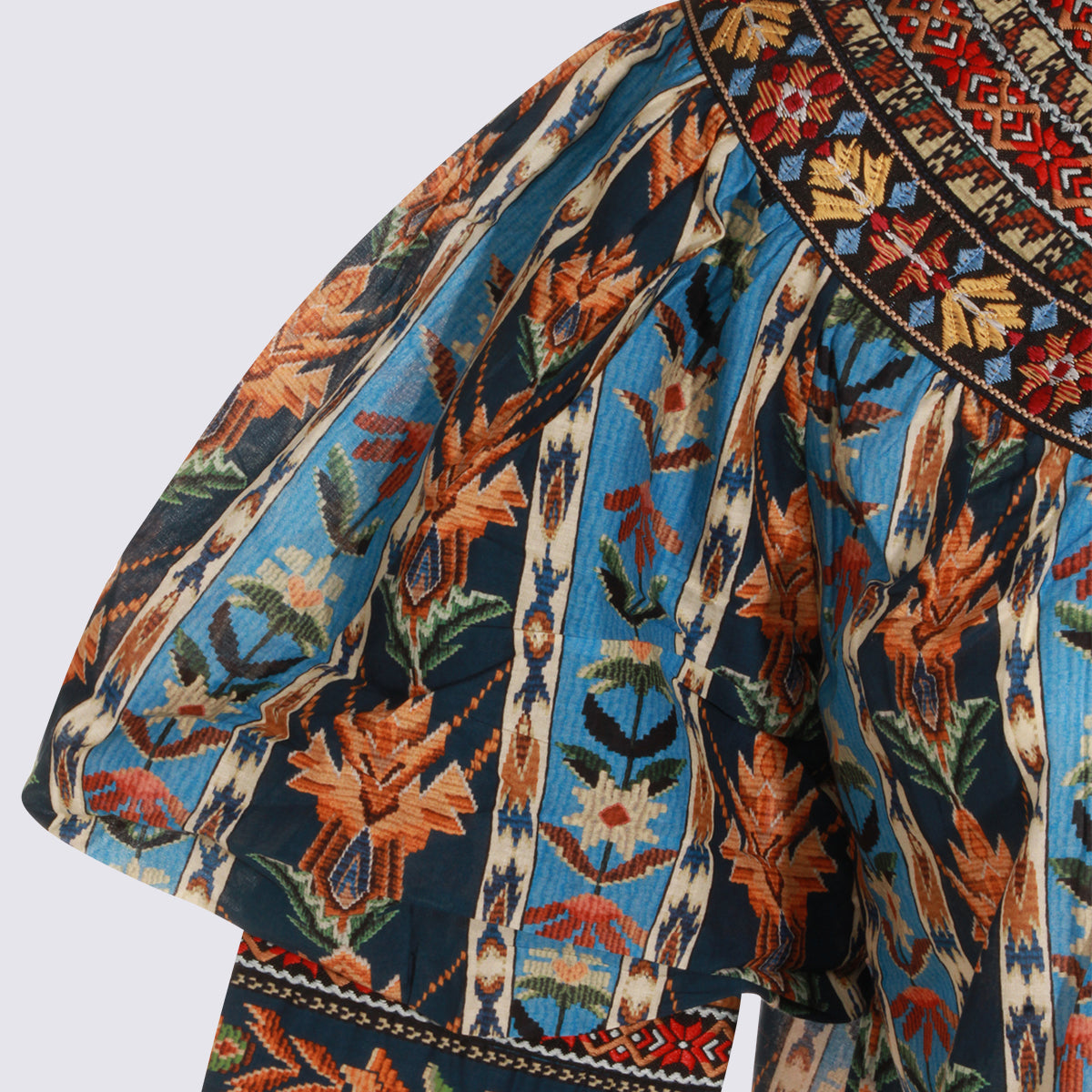 FARM RIO Top Embroidered Tapestry Blue _100 % Co