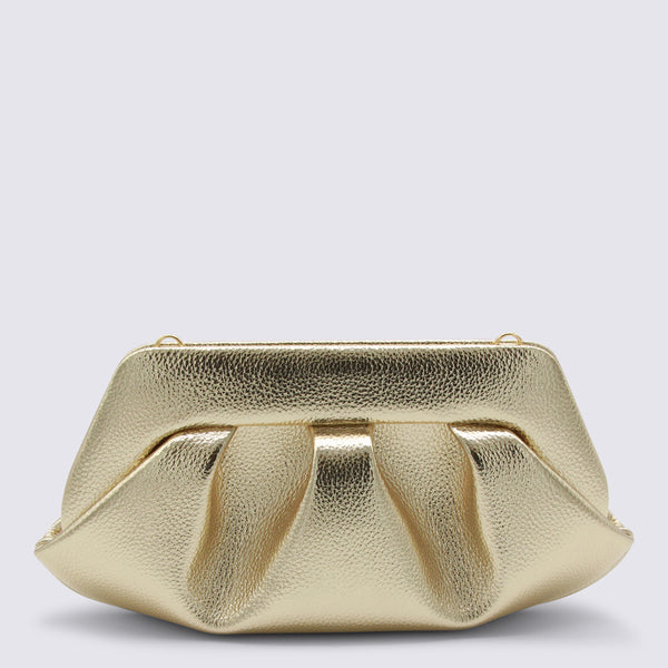 Themoire' 100% leather clutch in gold