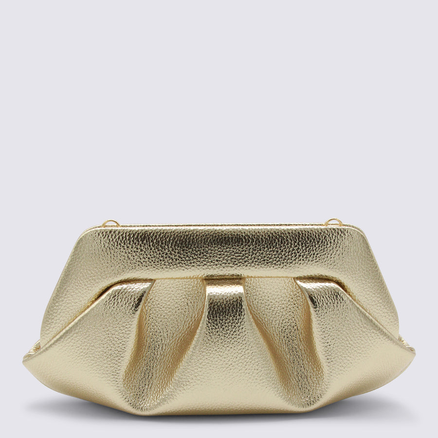 Themoire' 100% leather clutch in gold