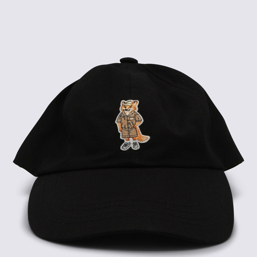 Maison Kitsune' QU06102 100% Cotton baseball cap in black
