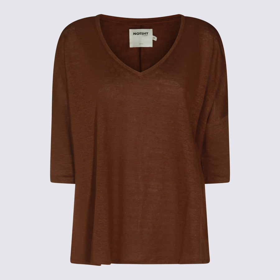 Not Shy 100% Linen t-shirt in brown