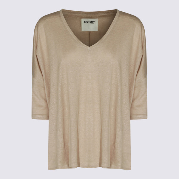 Not Shy 100% Linen t-shirt in beige