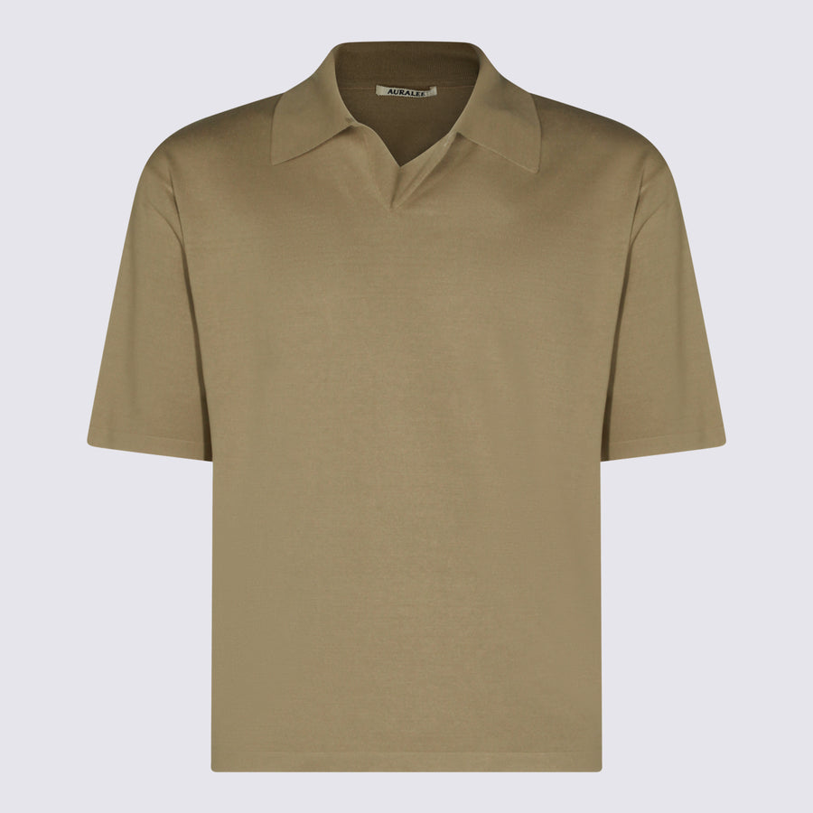 Auralee 100% Silk polo in beige