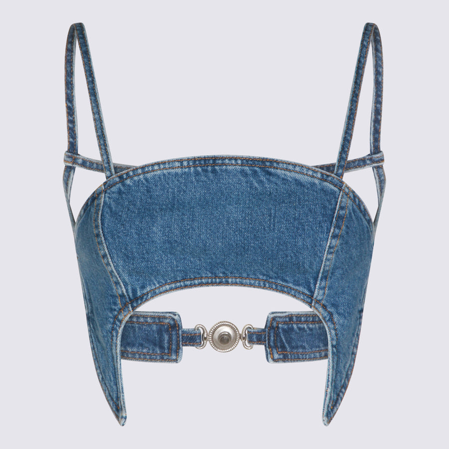Marine Serre Denim bodysuit in blue