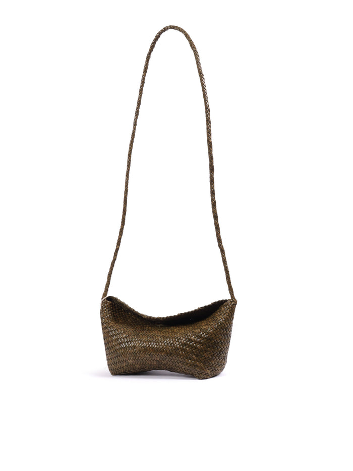 CORSINA DIAGONAL WEAVE Green Calf Leather Shoulder Bag
