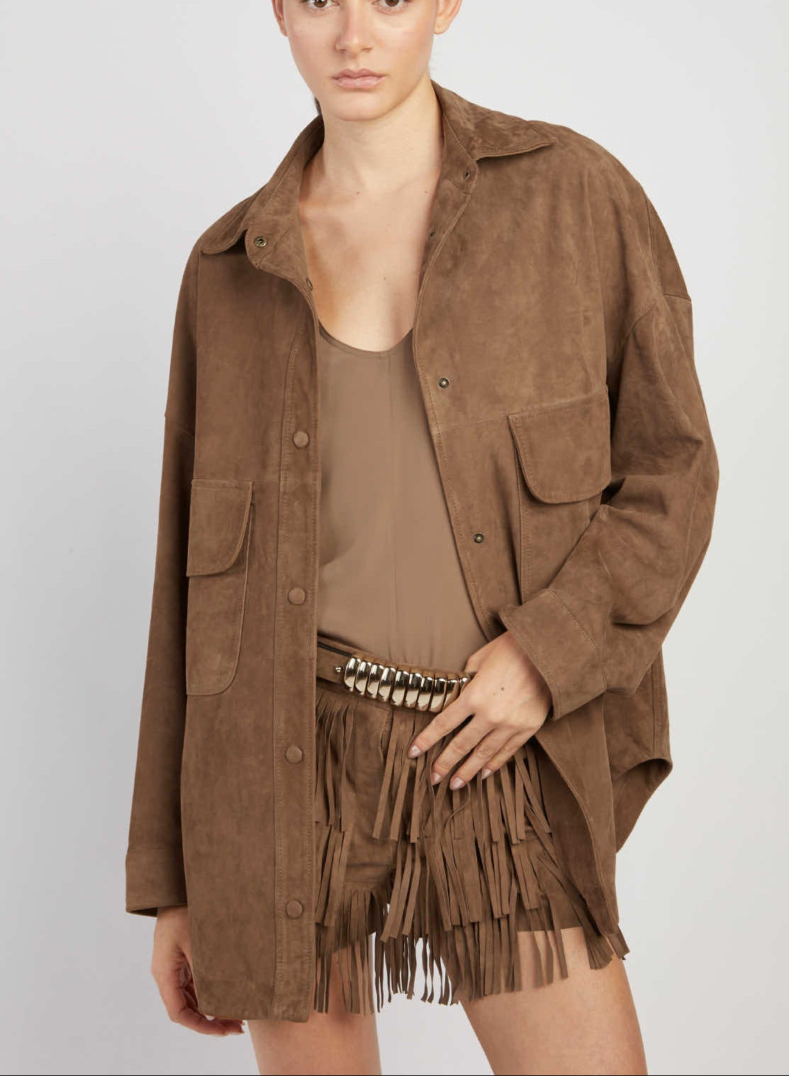 Giacca Camicia Suede Tabacco 36