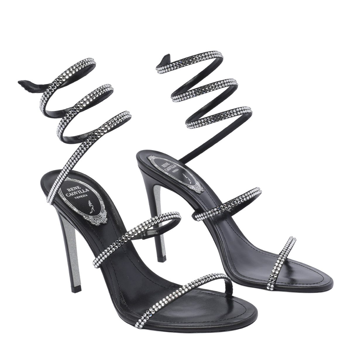René Caovilla Sandals Black Fabric E Strass/ Leather Sole