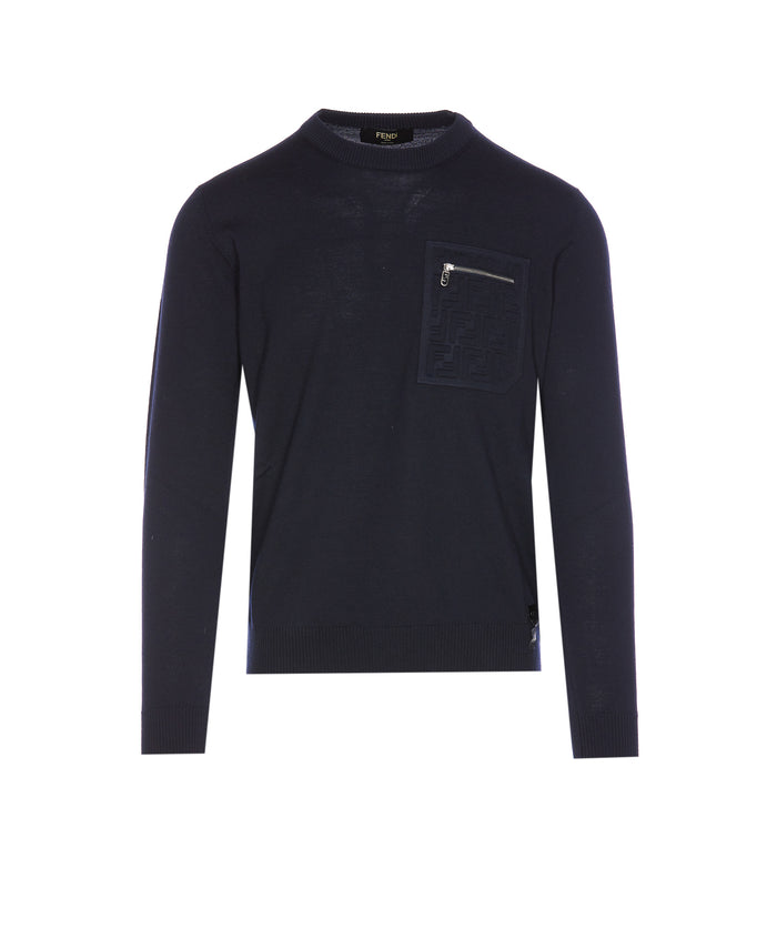 Fendi Sweaters Blue Virgin Wool