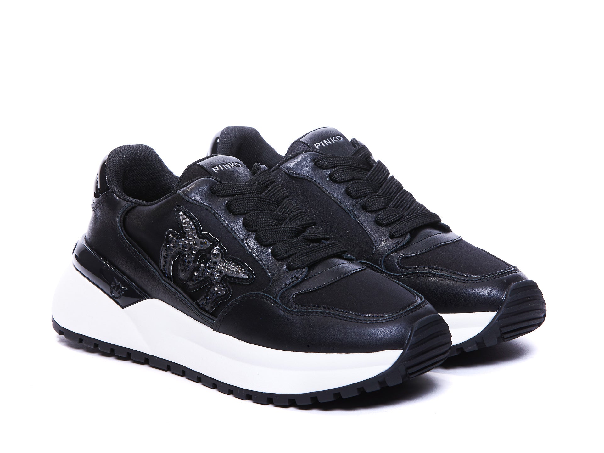 Pinko Sneakers Black Rubber Leather Fabric