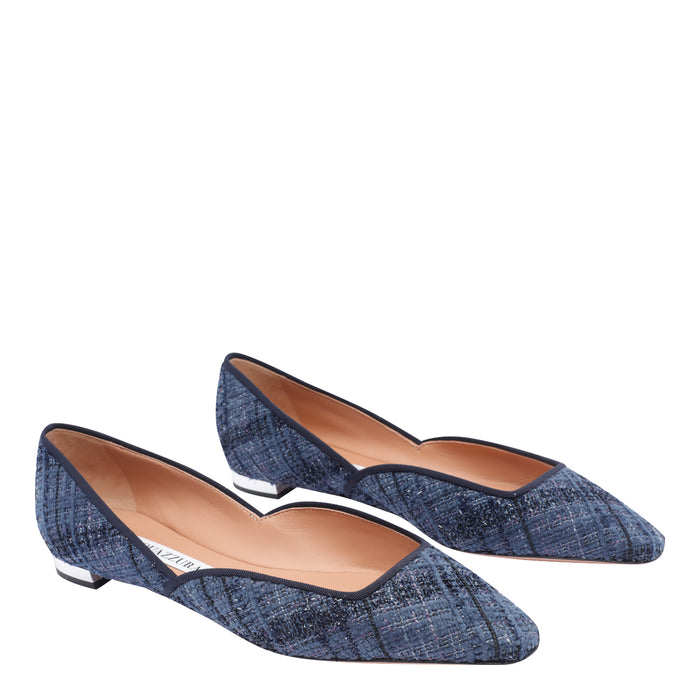 Aquazzura Flat Shoes Blue Fabric/leather Sole