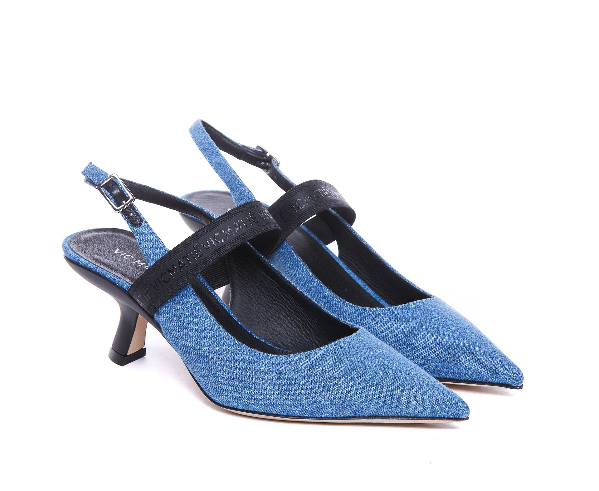 Vic Matie With Heel Blue Fabric/ Leather Sole